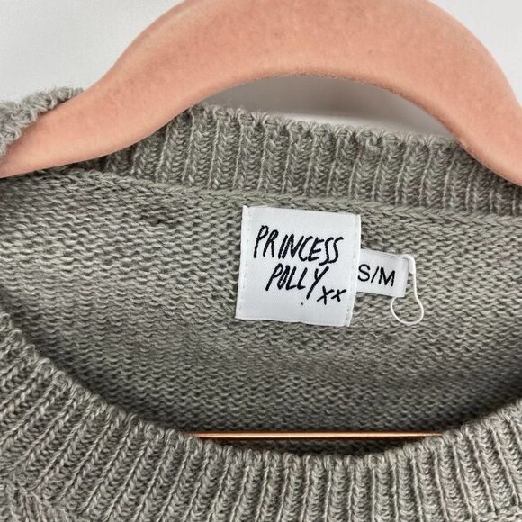 Princess Polly Sweater Womens Gray Preowned cropped cable knit balloon sleeve M - Picture 3 of 6
